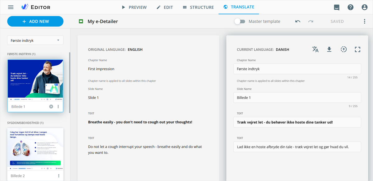 Original language is English, current—Danish