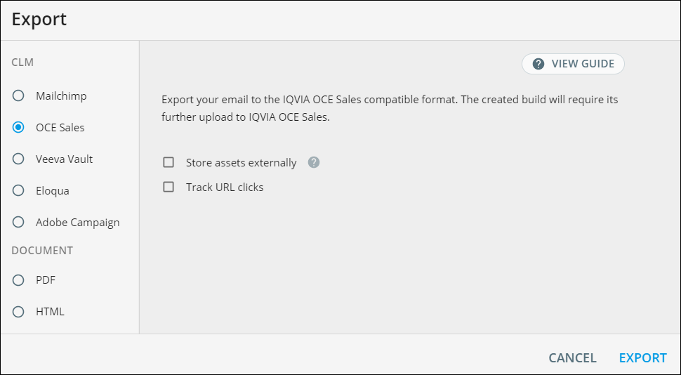 Store assets externally